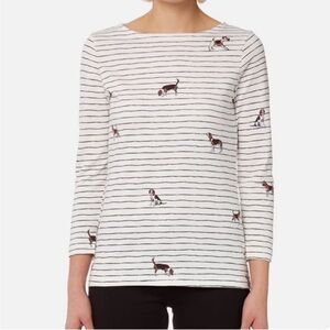 Like-New Joules Harbour Print Jersey Top in Cream Stripe Dog Print